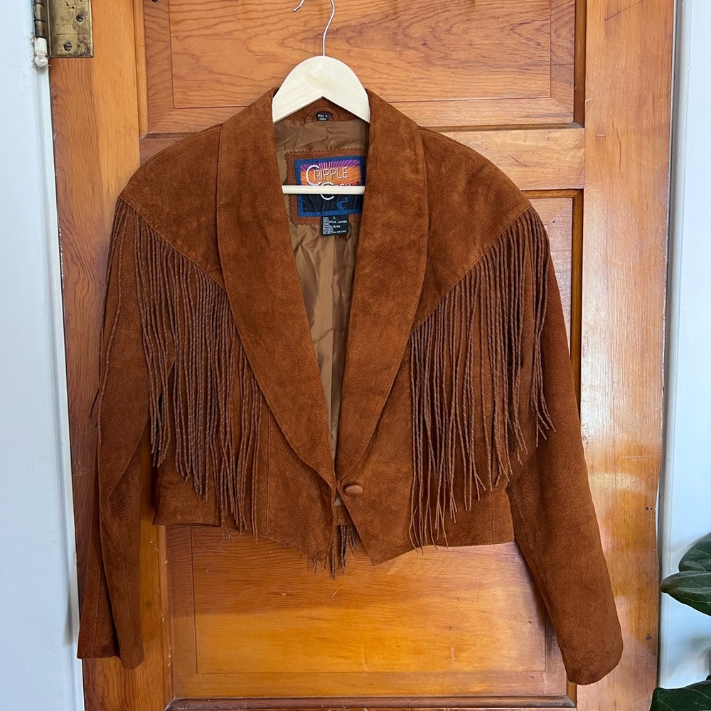 Cropped suede fringe jacket